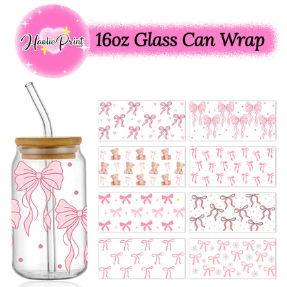 Pink Bow UV DTF Cup Wraps 16oz